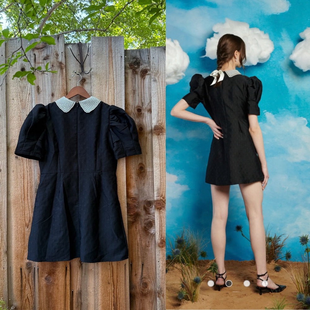 Sister Jane Black Jacquard Bead Peter-Pan Collar Puff Sleeve Mini Dress 🌿 - Picture 4 of 10